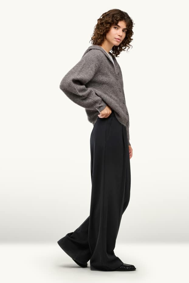 Dámské - Plátěné kalhoty - high waist - wide leg - černá