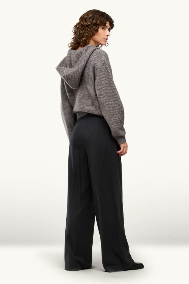 Dámské - Plátěné kalhoty - high waist - wide leg - černá