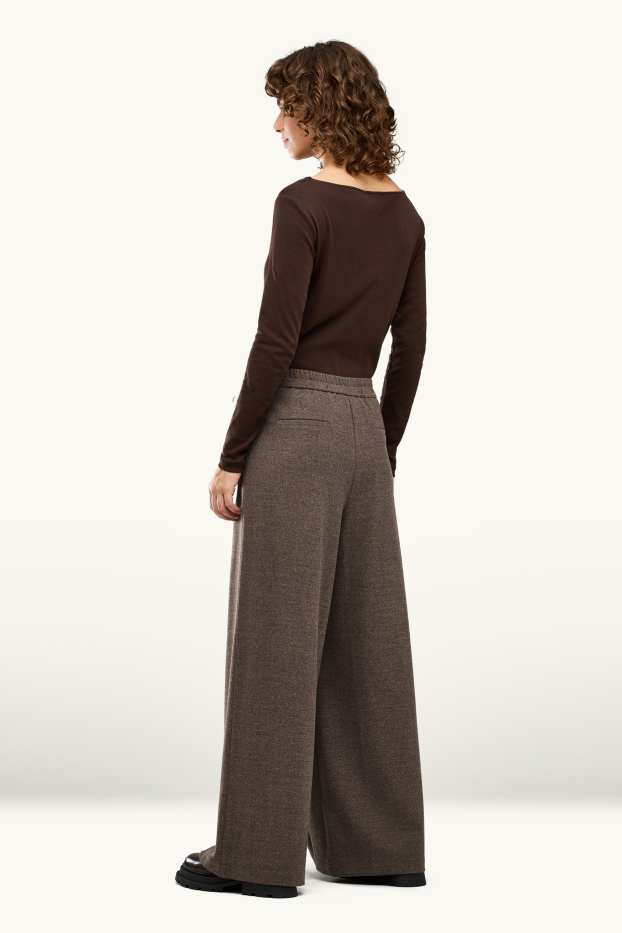 Femei - Pantaloni de stofă - talie înaltă - wide leg - taupe