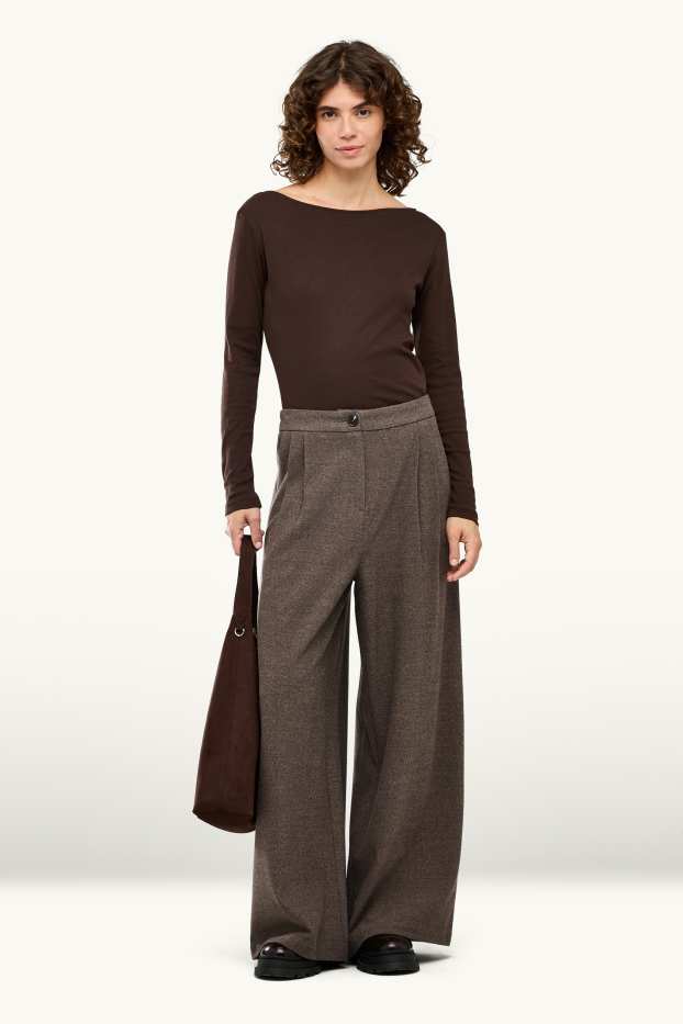 Femei - Pantaloni de stofă - talie înaltă - wide leg - taupe