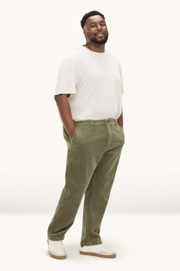 Hommes - Chino en velours côtelé - regular fit - vert foncé