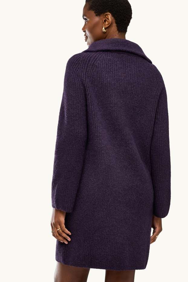 Damen - Strickkleid - Straight Fit - gerippt - violett