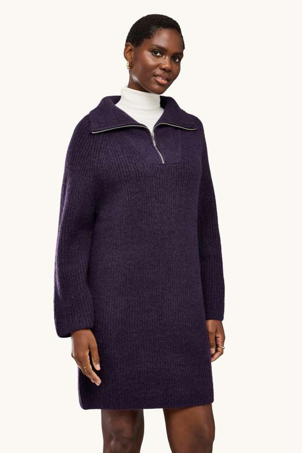 Damen - Strickkleid - Straight Fit - gerippt - violett