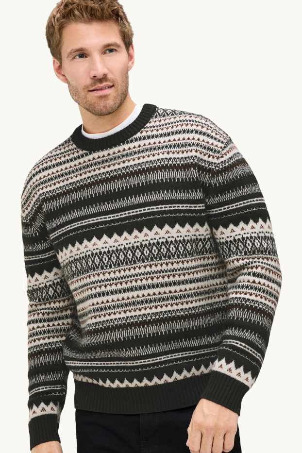 Hommes - Pull - à motif - noir / blanc