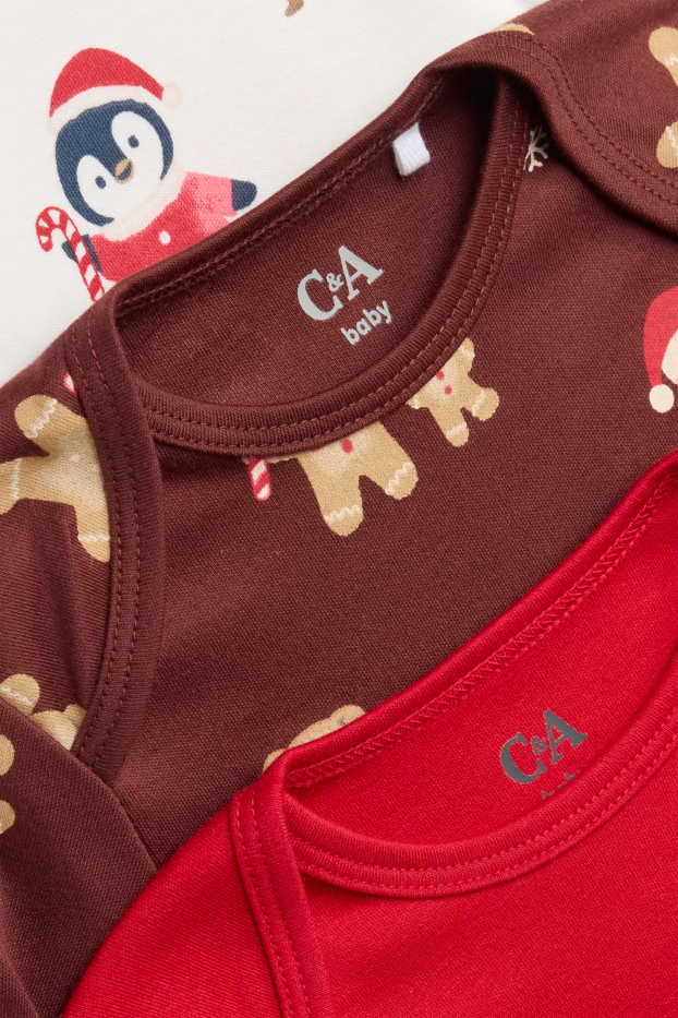 Unisex - Multipack 3er - Baby-Weihnachts-Body - rot / braun