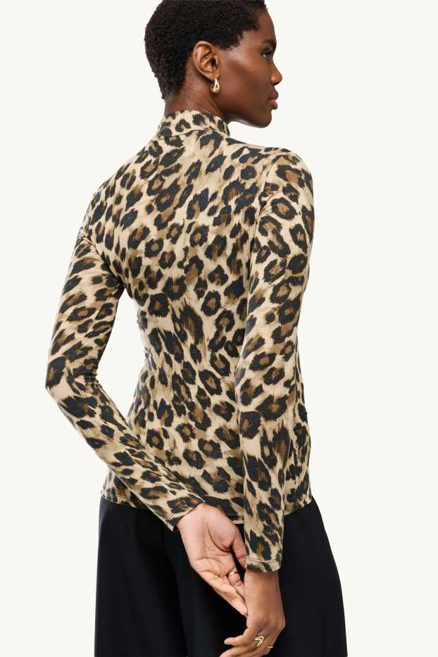 Dona - Samarreta de màniga llarga - regular fit - estampat de lleopard - beix/marró