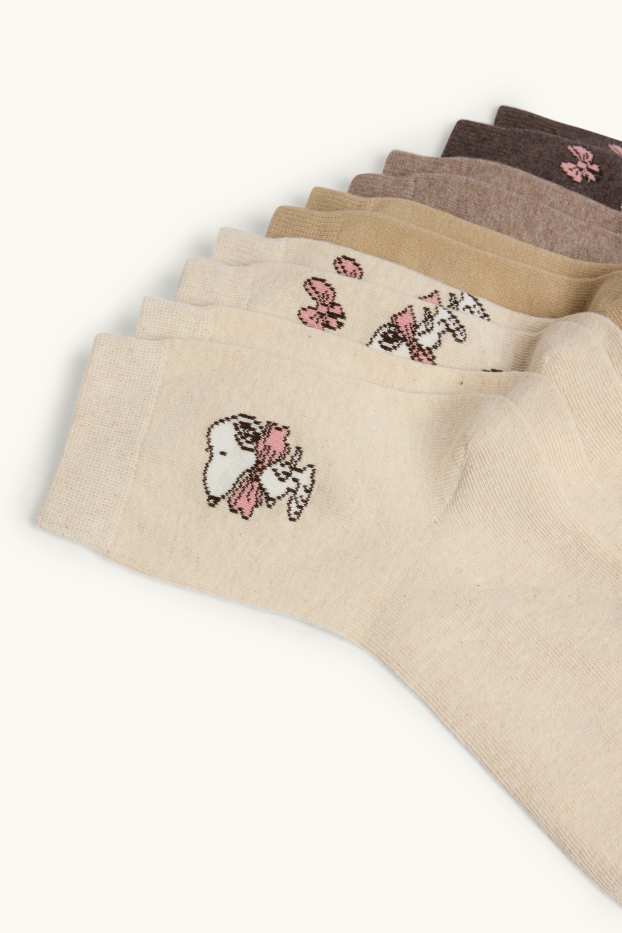 Dámské - Multipack 5 ks - ponožky s motivem - Snoopy - béžová/hnědá