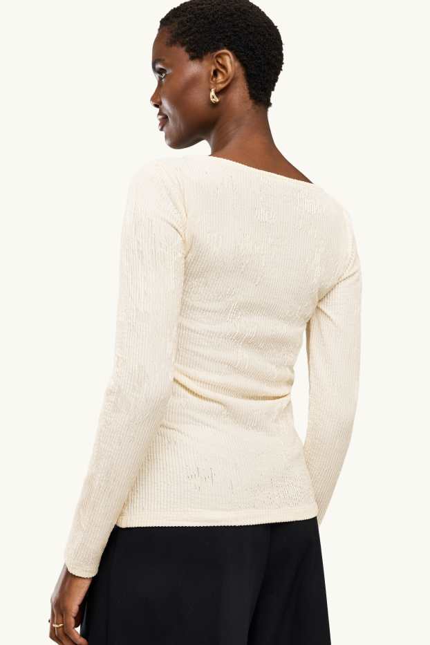 Dona - Samarreta de mànigues llargues - slim fit - acanalada - crema