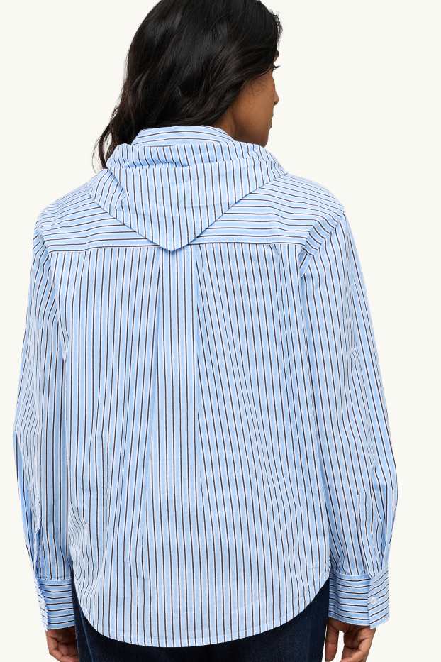 Femmes - Ensemble - blouse-chemise et foulard - à rayures - bleu clair