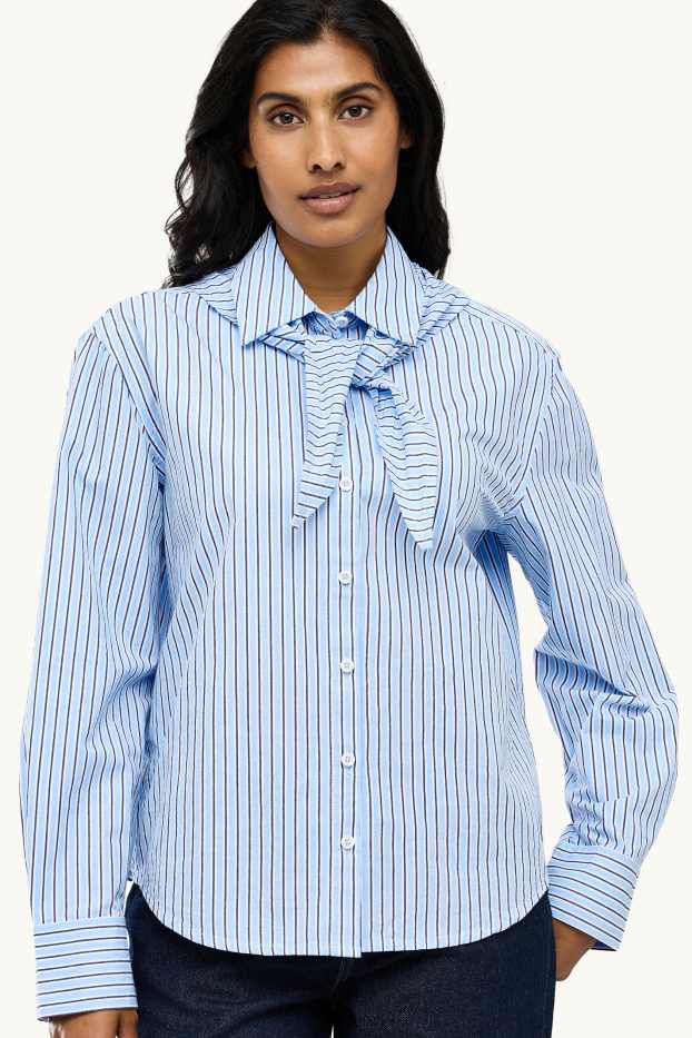 Femmes - Ensemble - blouse-chemise et foulard - à rayures - bleu clair