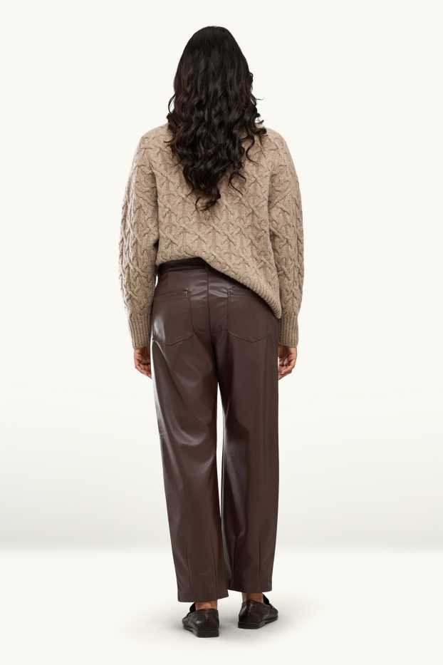 Femmes - Pantalon - mid waist - barrel leg - synthétique - marron