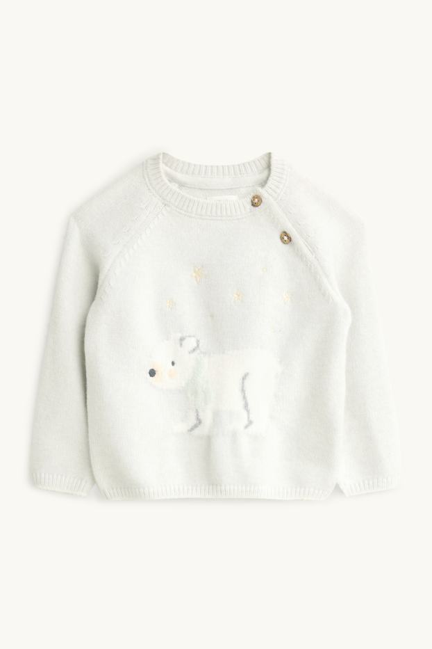 Unisex - Polar bear and stars - baby jumper - light gray