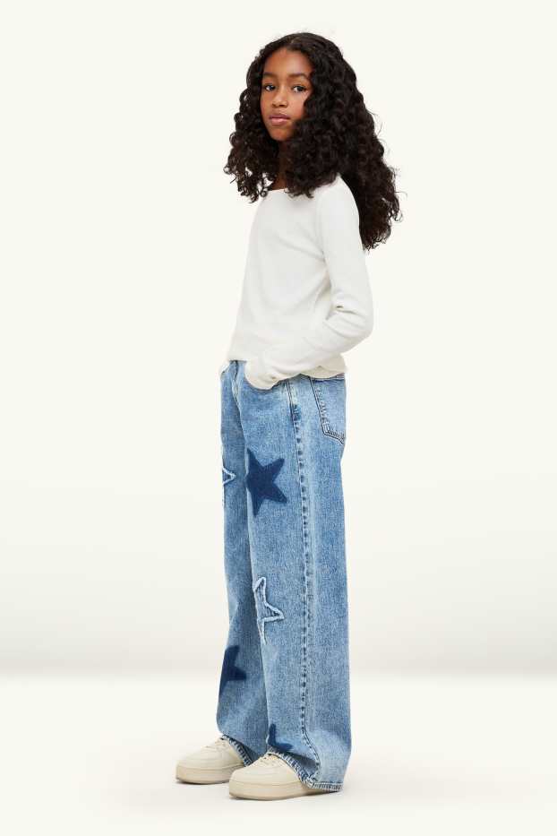 Kinderen: meisjes - Ster - wide leg jeans - jeansblauw