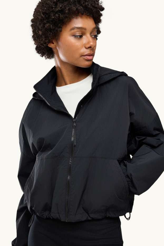Women - Jacket with hood - water-repellent - black