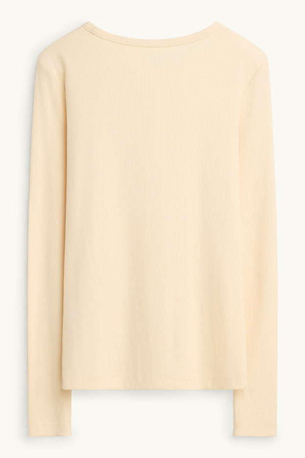 Femmes - Haut à manches longues - slim fit - finition côtelée - jaune clair