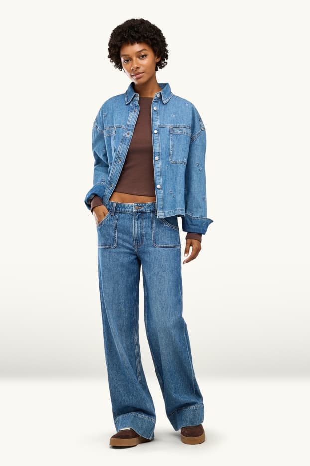Damen - Wide Leg Jeans - Low Waist - jeansblau