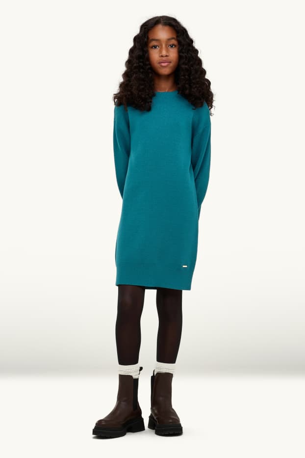 Children Girls - Knitted dress - petrol