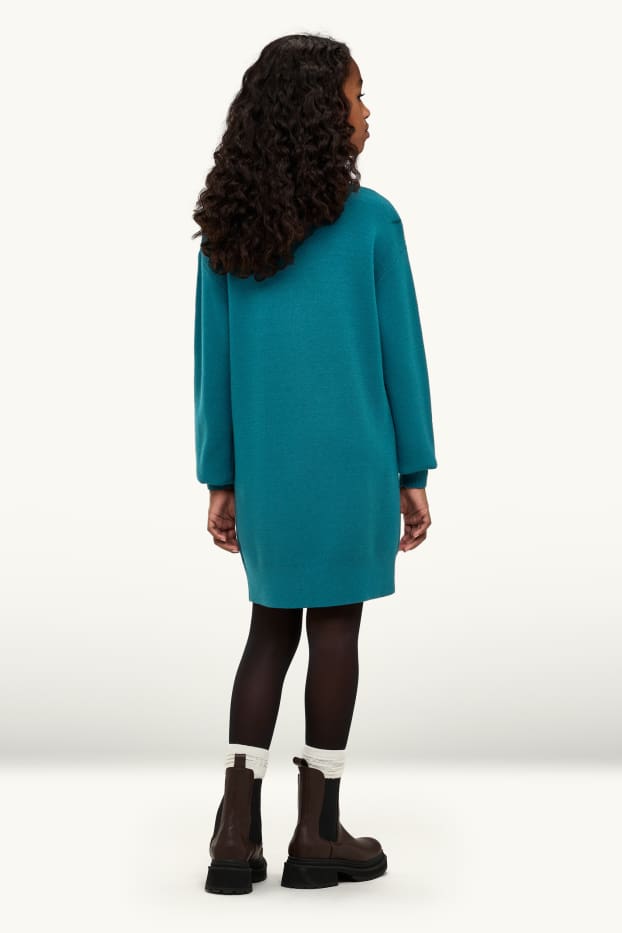 Children Girls - Knitted dress - petrol