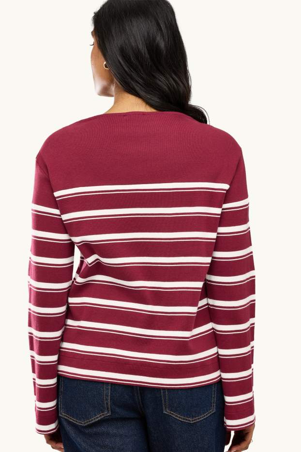 Damen - Langarmshirt - Relaxed Fit - gestreift - bordeaux / weiß