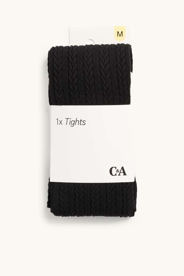 Women - Tights - cable knit pattern - black