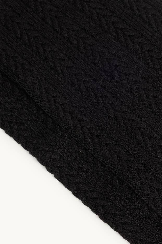 Women - Tights - cable knit pattern - black