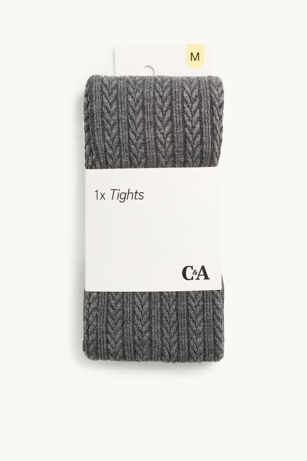 Women - Tights - cable knit pattern - dark gray