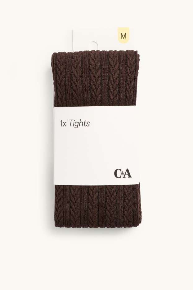 Women - Tights - cable knit pattern - dark brown