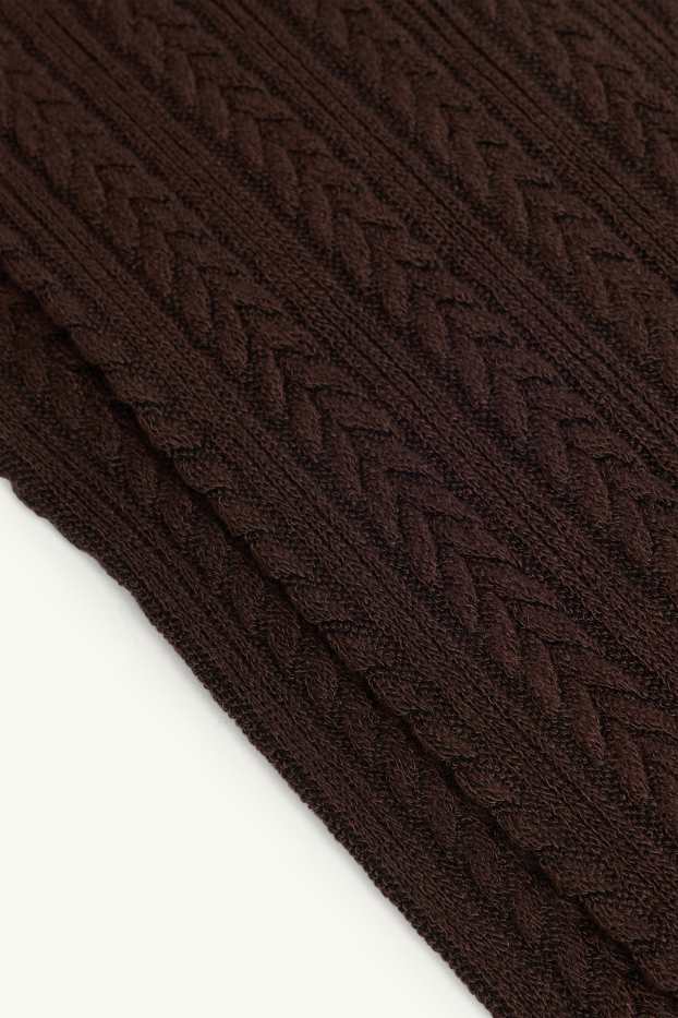 Women - Tights - cable knit pattern - dark brown