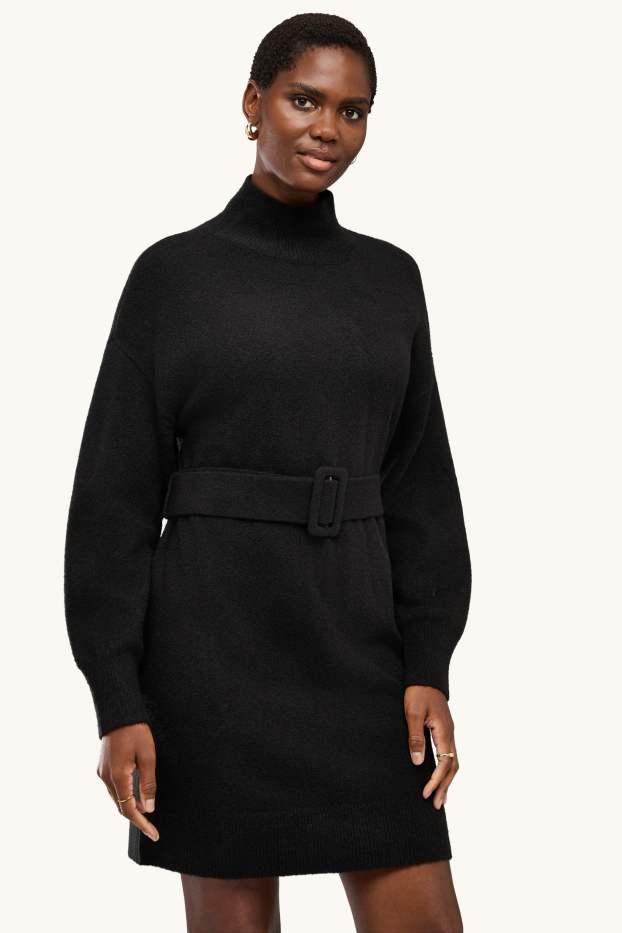 Dona - Vestit de punt amb cinturó - straight fit - negre