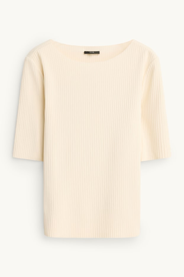 Damen - T-Shirt - Regular Fit - gerippt - cremeweiß