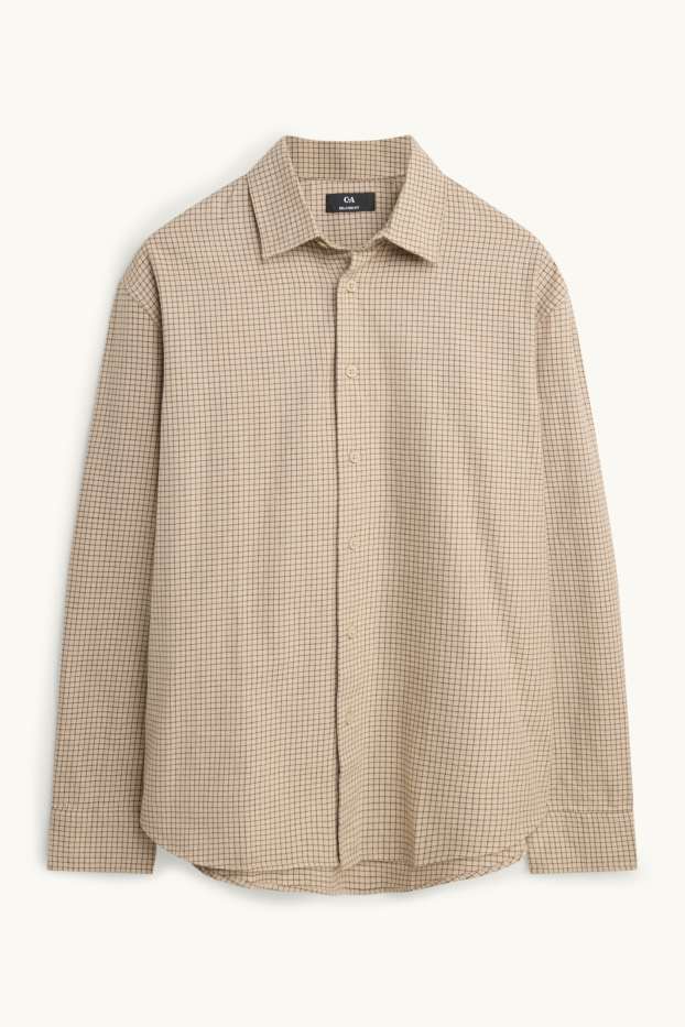 Hommes - Chemise - relaxed fit - col kent - à carreaux - beige / marron