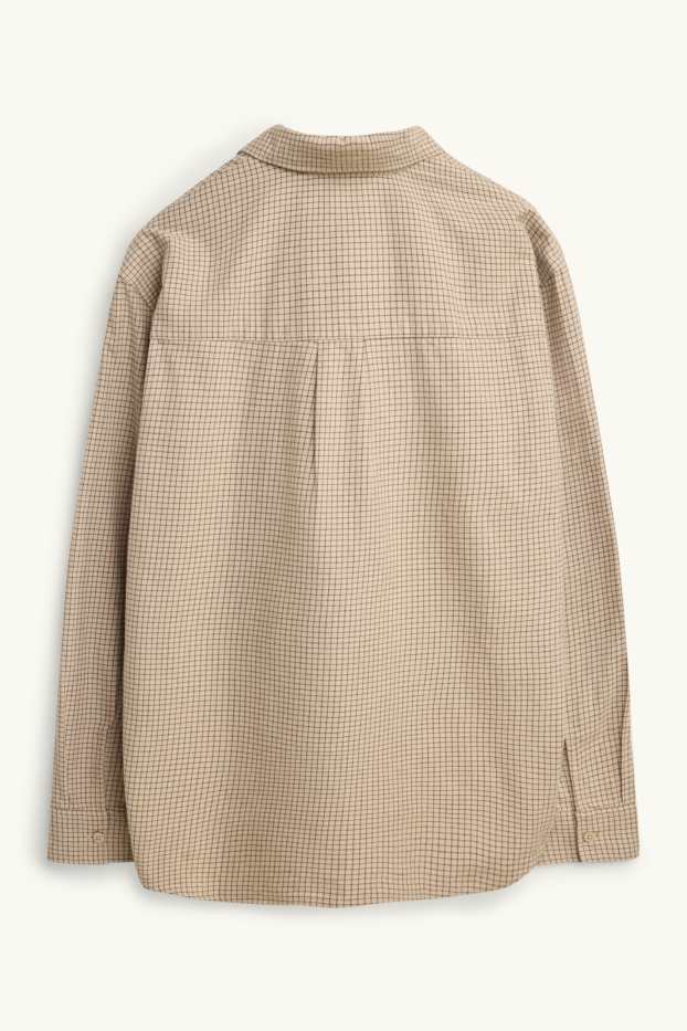 Hommes - Chemise - relaxed fit - col kent - à carreaux - beige / marron