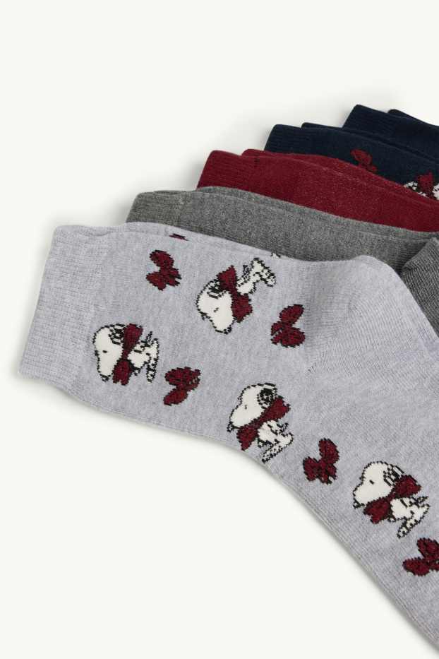 Dámské - Multipack 5 ks - ponožky s motivem - Snoopy - světle šedá-žíhaná