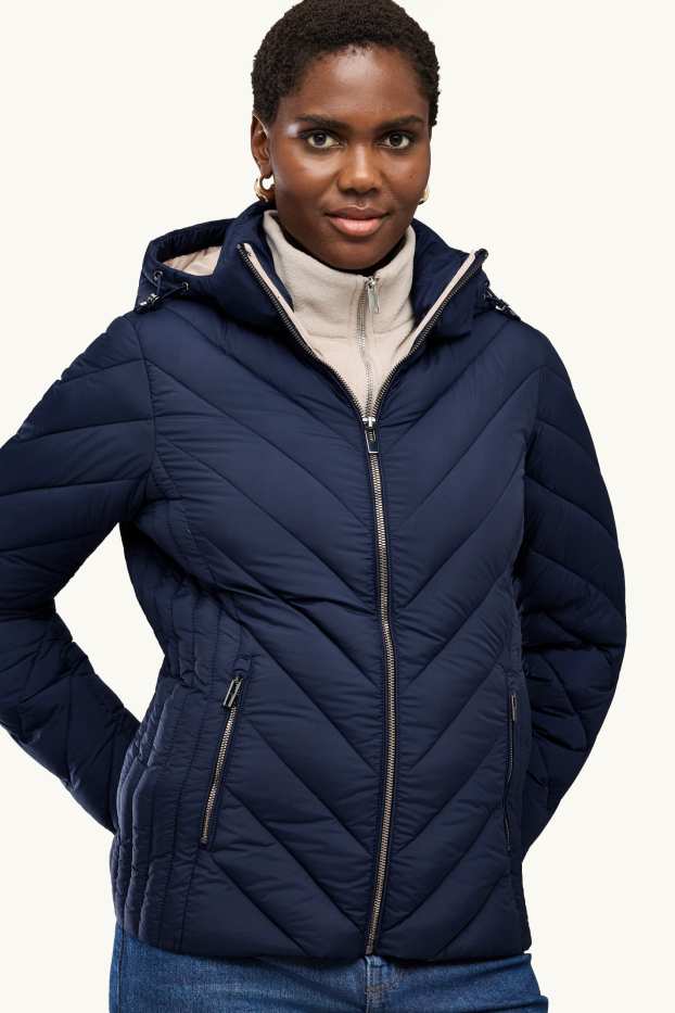 Donna - Giacca trapuntata con cappuccio - foderata - blu scuro