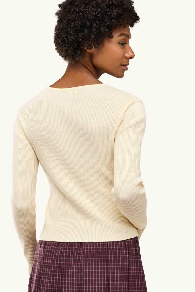 Femmes - Gilet en maille - finition côtelée - blanc crème