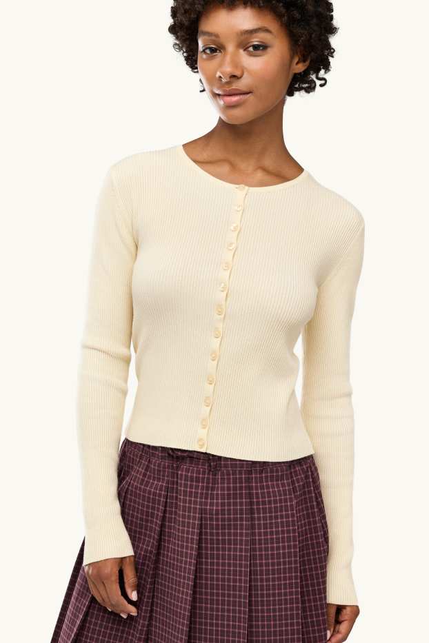 Femmes - Gilet en maille - finition côtelée - blanc crème