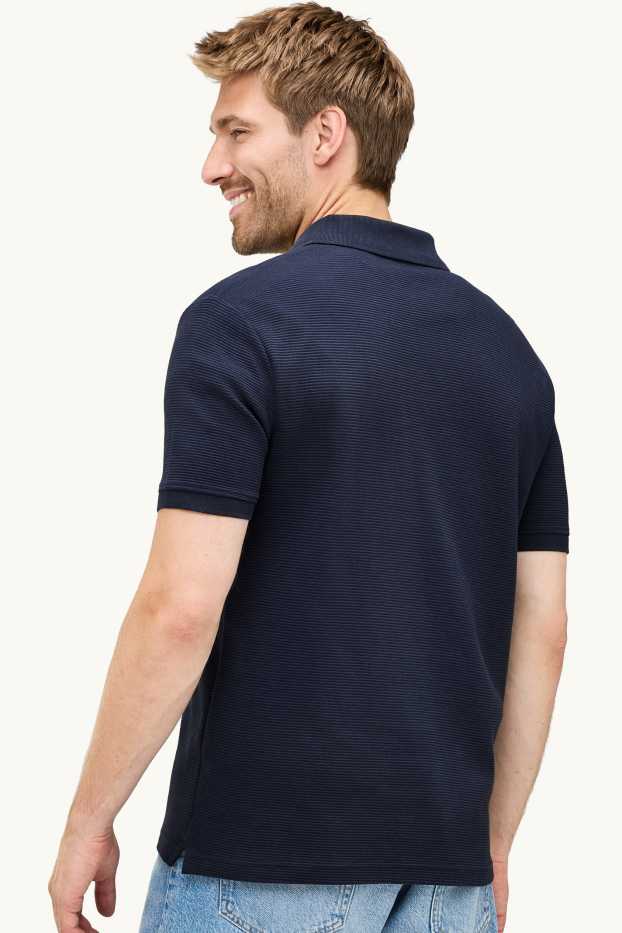 Pánské - Polokošile - regular fit - žebrovaná - tmavomodrá