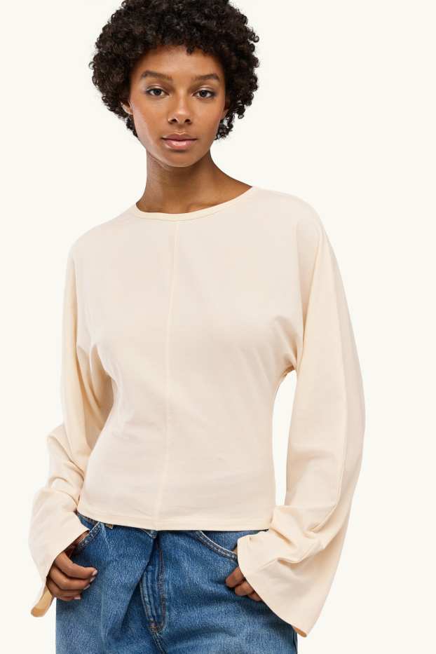 Femei - Tricou cu mânecă lungă - slim fit - alb-crem