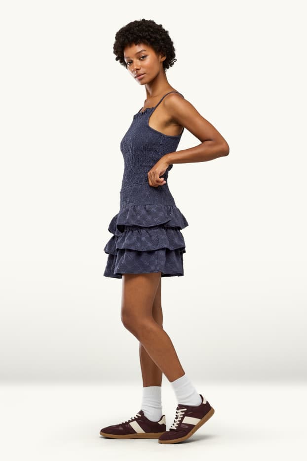 Femmes - Jupe - finition texturée - bleu foncé