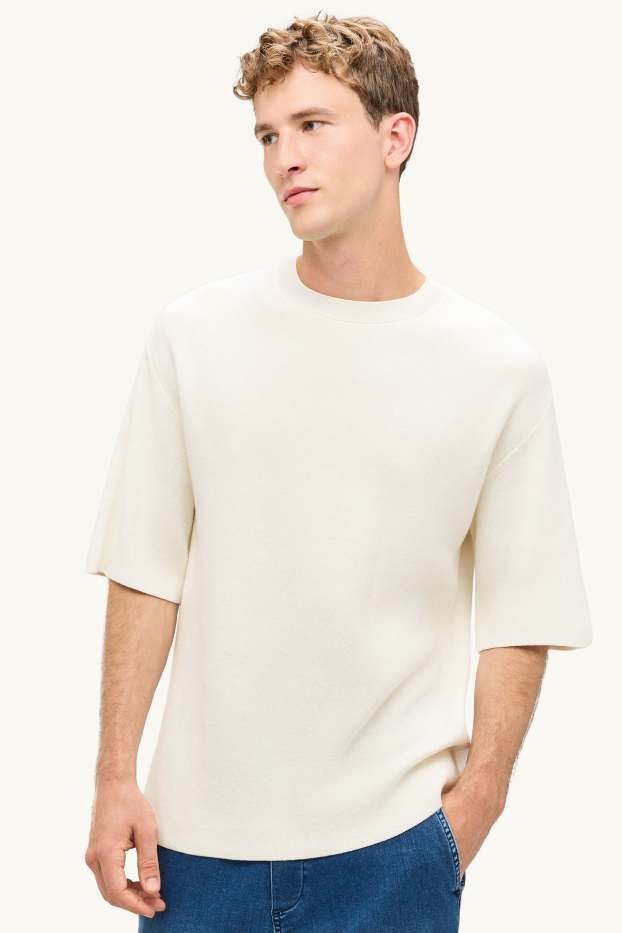 Home - Samarreta de màniga curta de punt de mitja - relaxed fit - blanc trencat