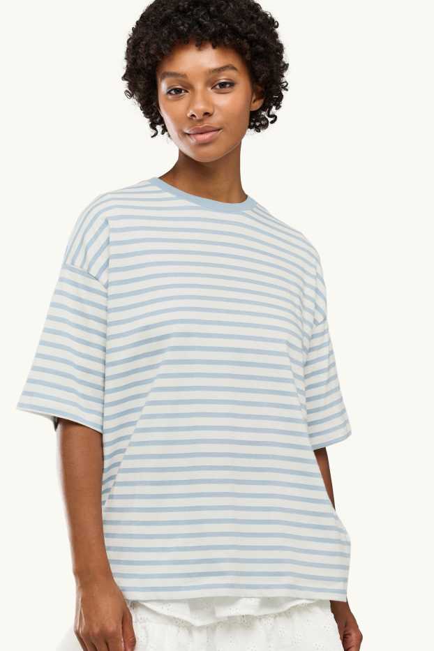 Femei - Tricou - supradimensionat - cu dungi - alb / albastru deschis
