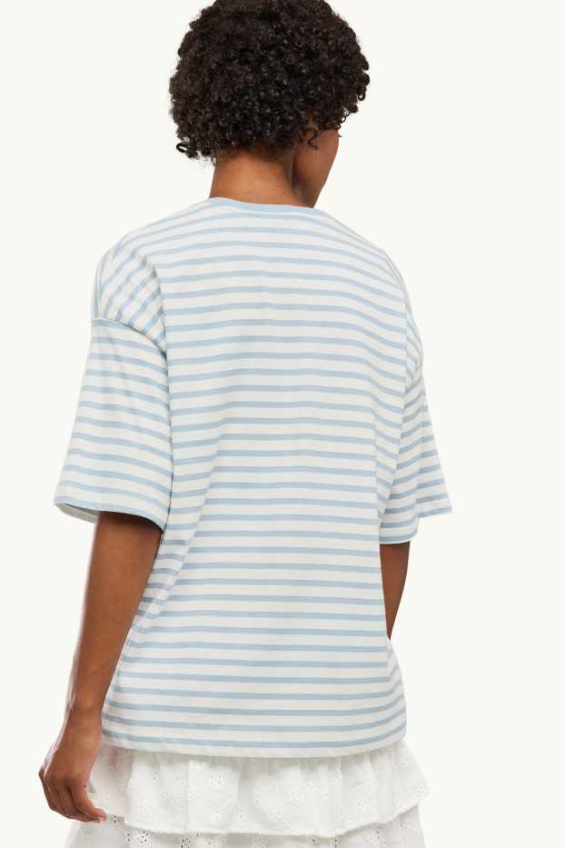 Femei - Tricou - supradimensionat - cu dungi - alb / albastru deschis