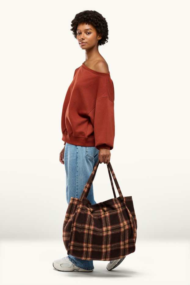 Women - Large shopper - check - brown / beige