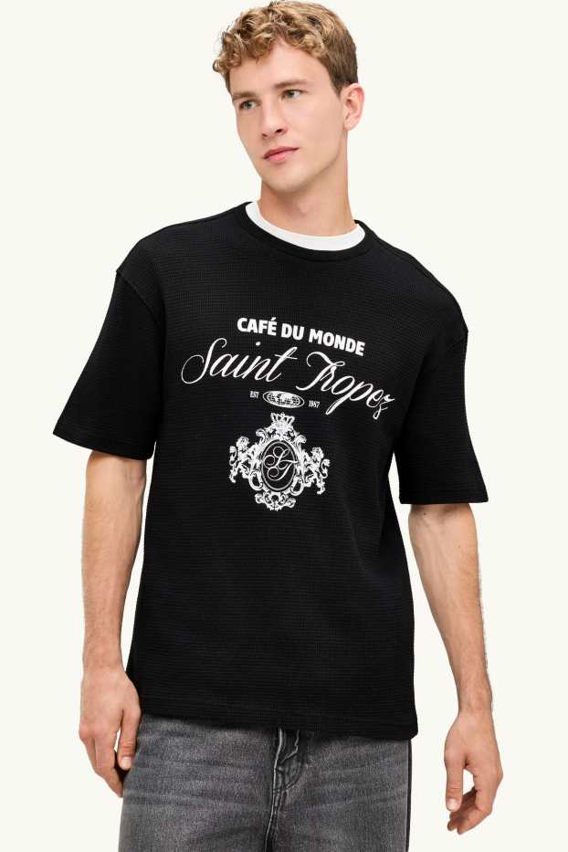 Bărbați - Tricou - relaxed fit - structurat - negru