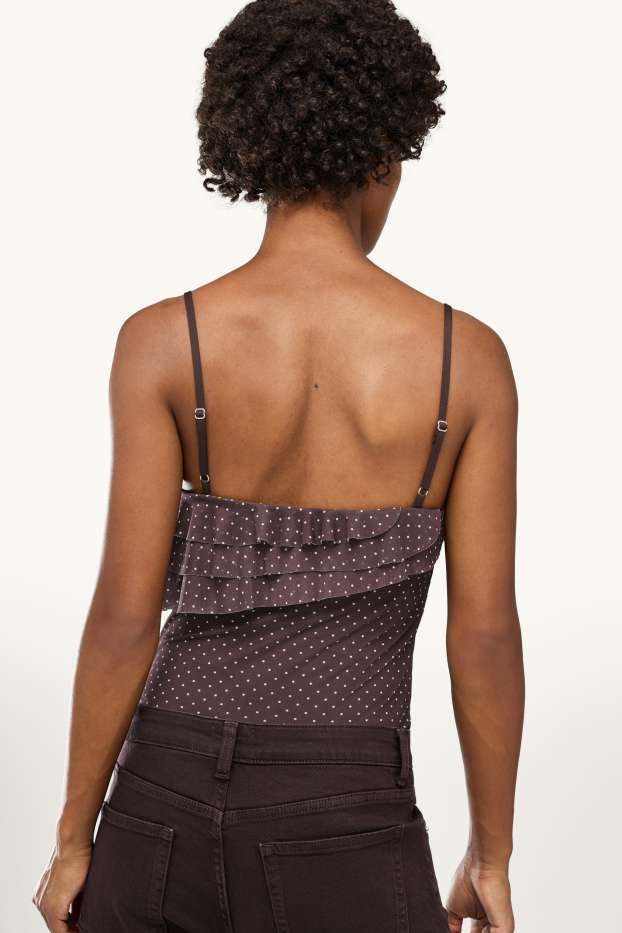 Damen - Body - Mesh - gepunktet - dunkelbraun