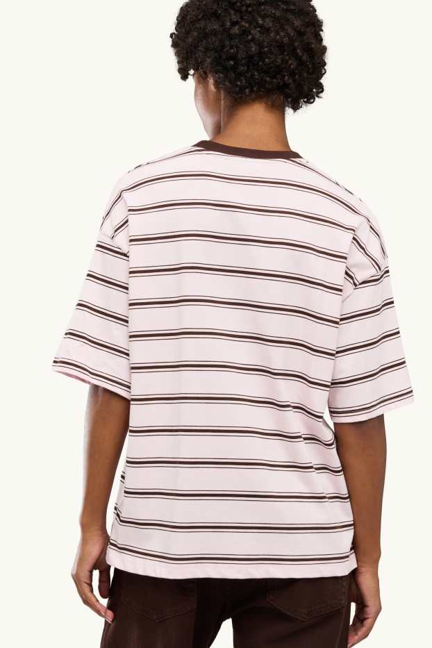 Damen - T-Shirt - Oversized - gestreift - braun / rosa