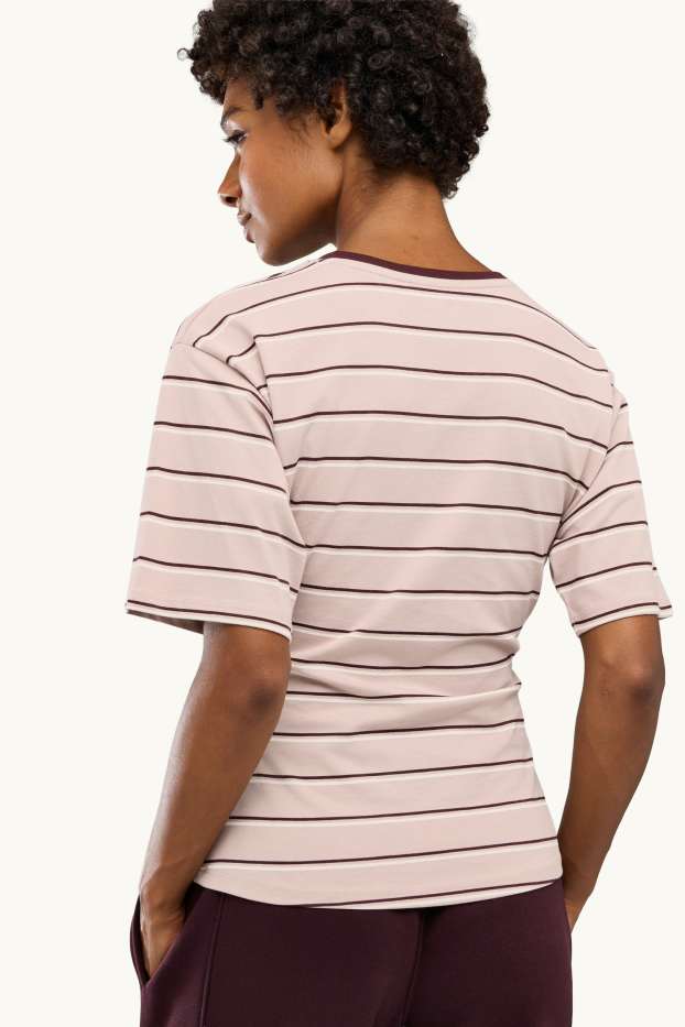 Women - T-shirt - slim fit - striped - brown / rose