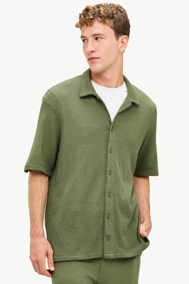 Home - Camisa de punt de mitja - relaxed fit - Kent - texturada - verd fosc