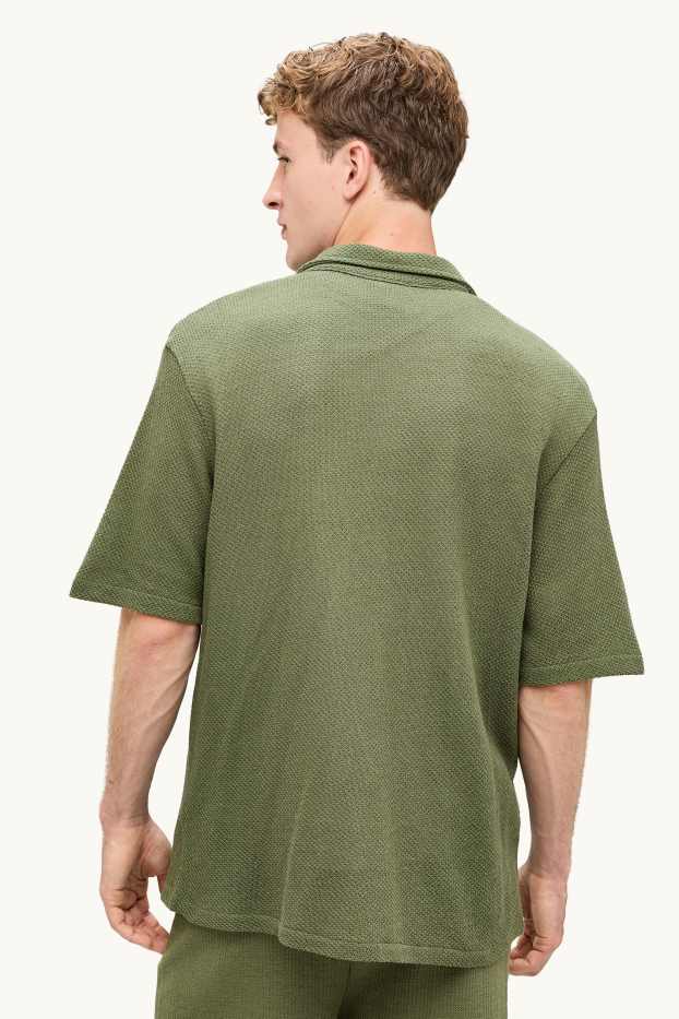 Home - Camisa de punt de mitja - relaxed fit - Kent - texturada - verd fosc