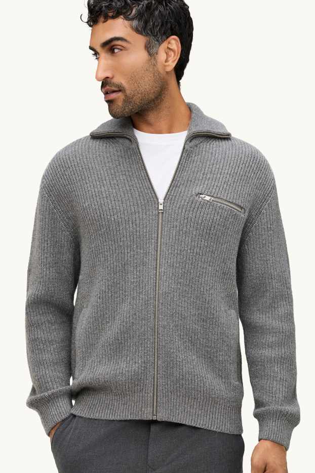Hommes - Gilet en maille - finition côtelée - gris